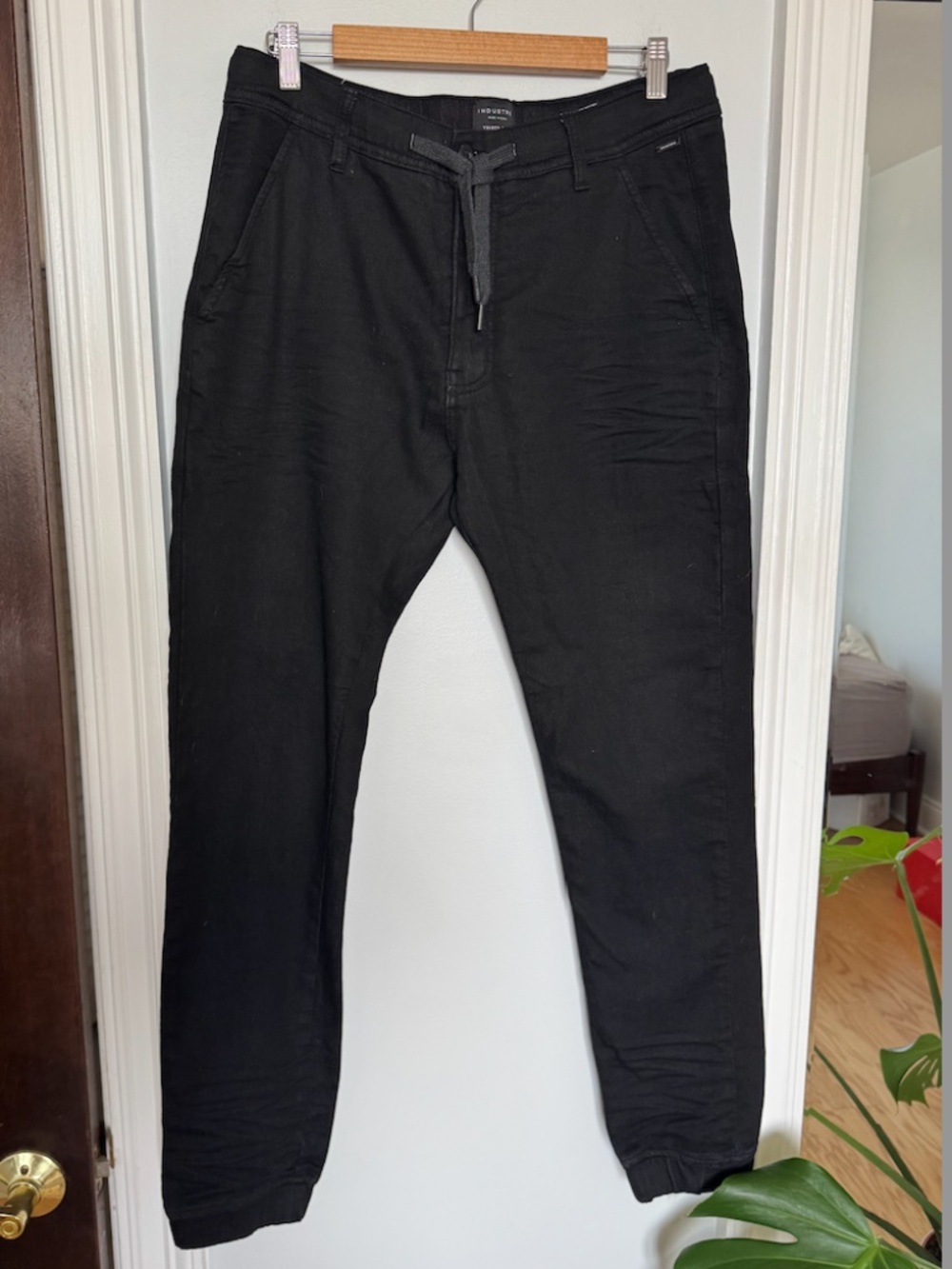 Industrie Black Slim Fit Drawstring Trousers in W34